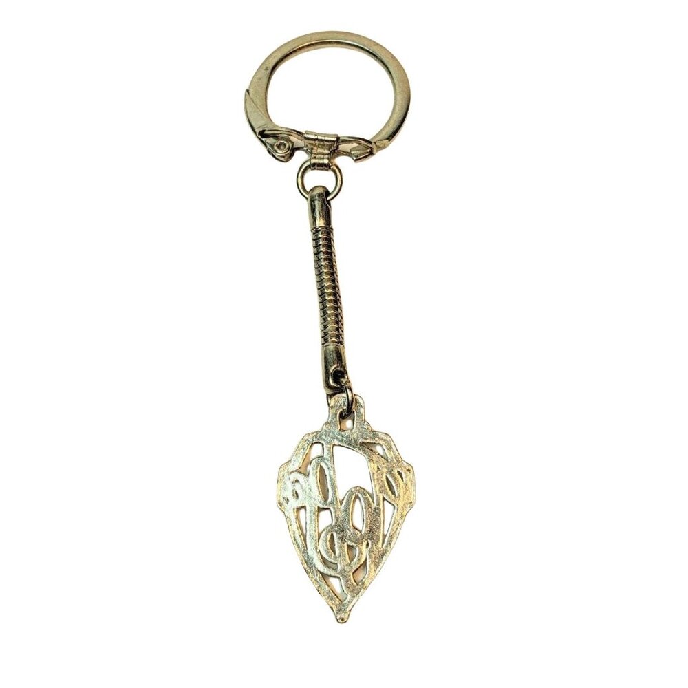 Gold-Tone Metal Keychain With Intricate Monogrammed Design And Spring Detail - Picture 3 of 5